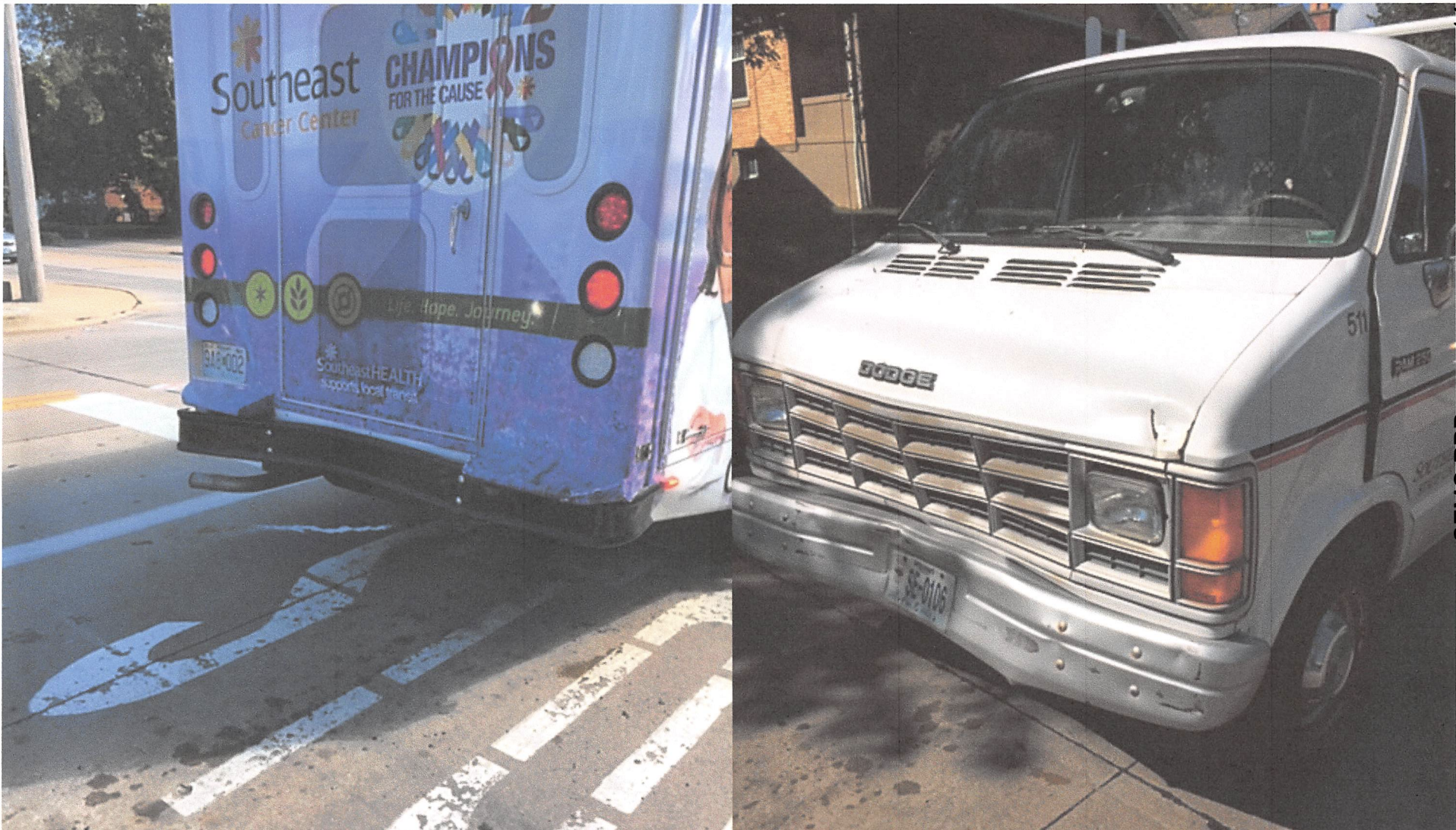 damage to the bus and van involved in the accident